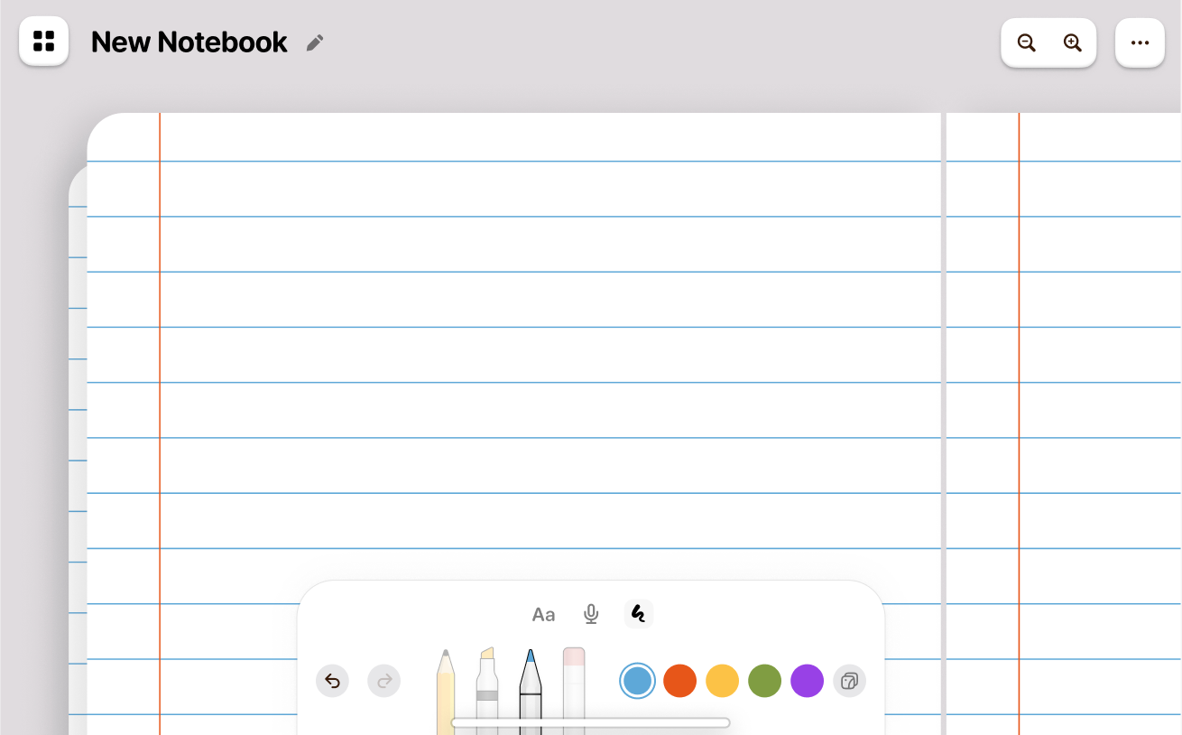 The Write tool: a lined notebook with pens, highlighters, and colors